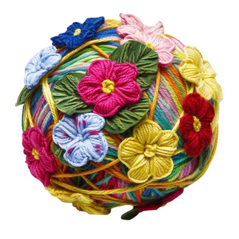 Beautiful Yarn Balls Embellished With Flowers And Leaves 45497244 Png