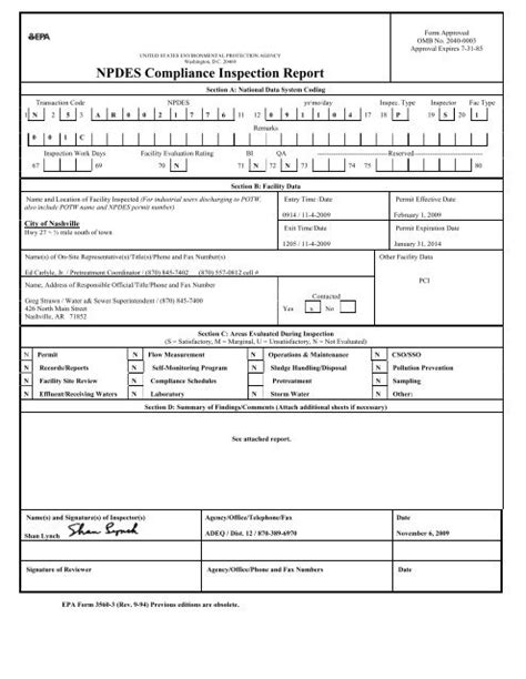 Npdes Compliance Inspection Report Arkansas Department Of