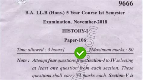 2018 Mdu Ba Llb Hons 1st Sem History Question Paper Youtube