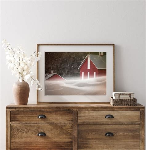 Red Barn Photography Print Rustic Farmhouse Decor Christmas Barn