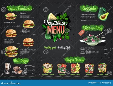 Vegetarian Menu Design with Vegan Meals. Restaurant Menu Stock Vector - Illustration of ...