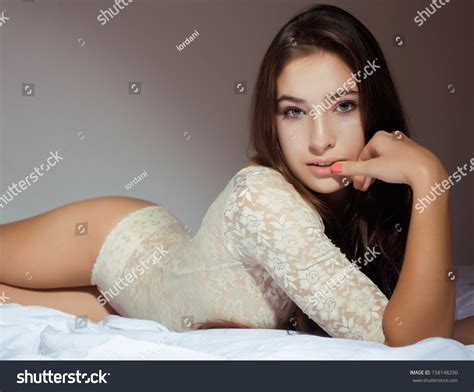 Pretty Brunette Woman Laying Bed Sensual Stock Photo 158148290 Shutterstock