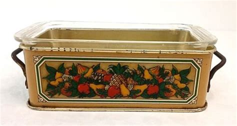 Pyrex Vintage Glass Baking Dish 213 1 5 Qt Loaf Pan Teleflora Metal Holder 81 Ebay