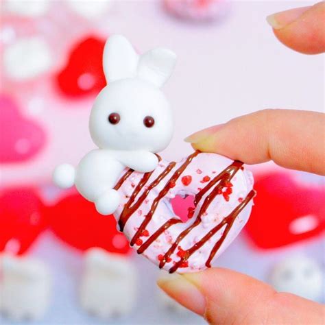 Bunny Rabbit Polymer Clay Charm Love The Clay Donut With The Pink Frosting And Chocolate