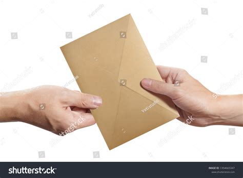 Hand Giving Brown Envelope Isolated On Stock Photo