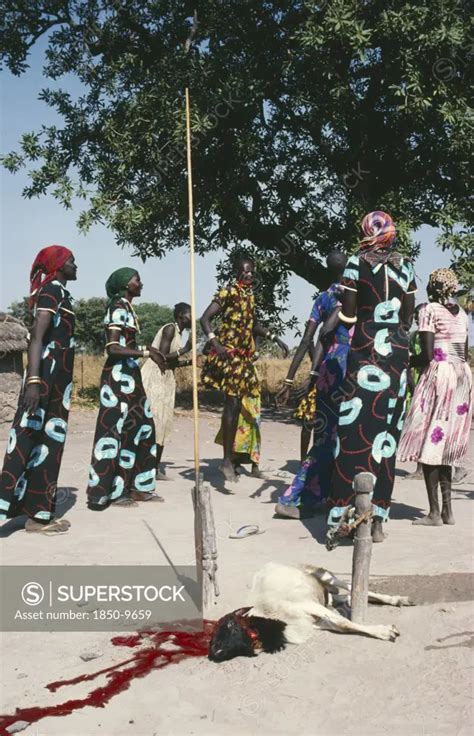 Sudan, Festivals, Dinka Sacrificial Ceremony. The Three Women Wearing The Same Dress Are All ...