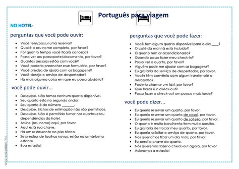 Vocabul Rio De Viagem Hotel Espa Ol Ele Hojas De Trabajo Pdf Doc