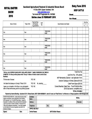 Fillable Online Eastershow Co Beef Cattle Entry Form Royal Easter