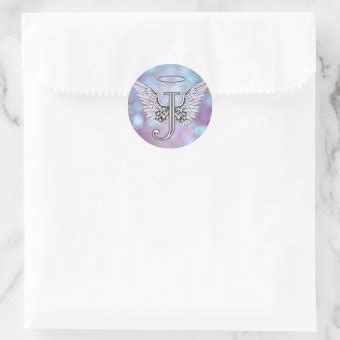 Letter J Initial Monogram Angel Wings Halo Classic Round Sticker Zazzle