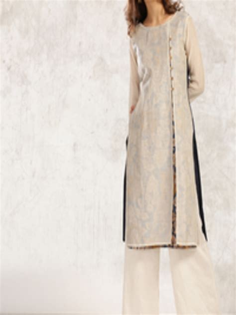 Buy Anouk Women Beige And Navy Blue Printed Straight Kurta Kurtas For