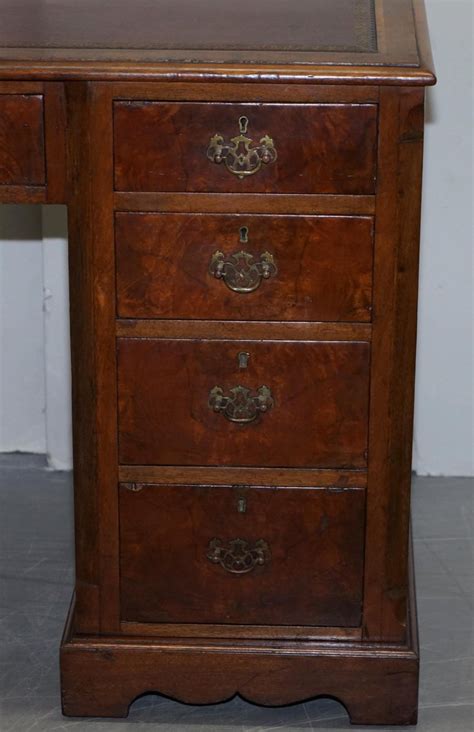 Antique Victorian Burr Walnut Twin Pedestal Partner Desk With Brown