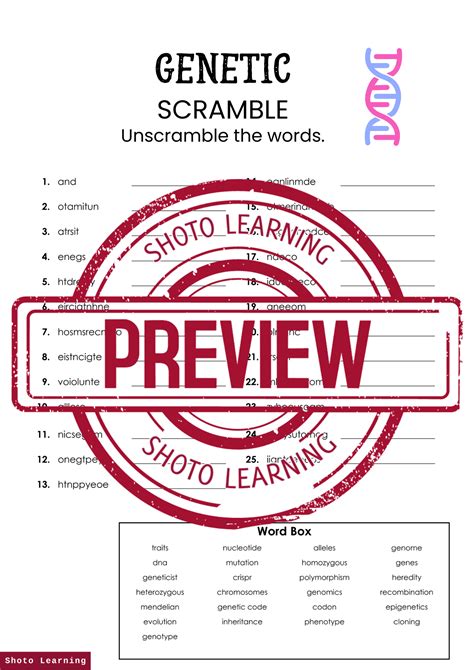 Genetic Word Scramble Worksheet Decode And Unscramble The World Of Dna