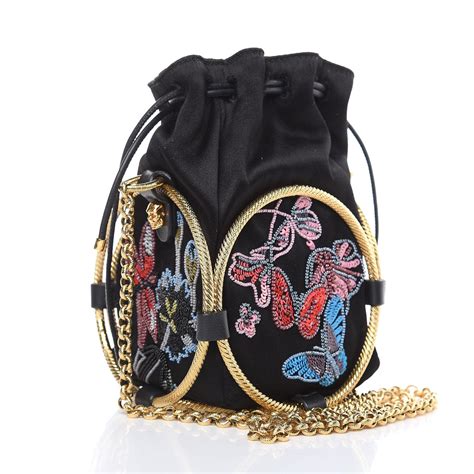 Alexander Mcqueen Satin Embroidered Drawstring Bag Black 430501