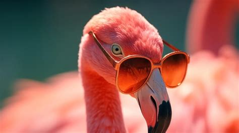 Premium Photo Pink Flamingo Wearing Summer Sunglasses Generative Ai