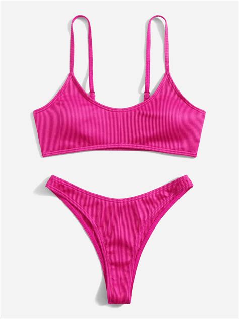 Plain Rib Bikini Swimsuit