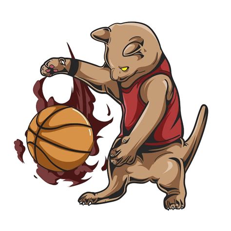 Desenho De Gato Marrom Jogando Basquete Esporte Vetor Premium