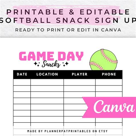 Printable Softball Sign Up Sheet