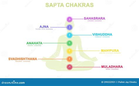 Sapta Chakra with Meditation Human Pose Illustration, Les Sept Chakras ...