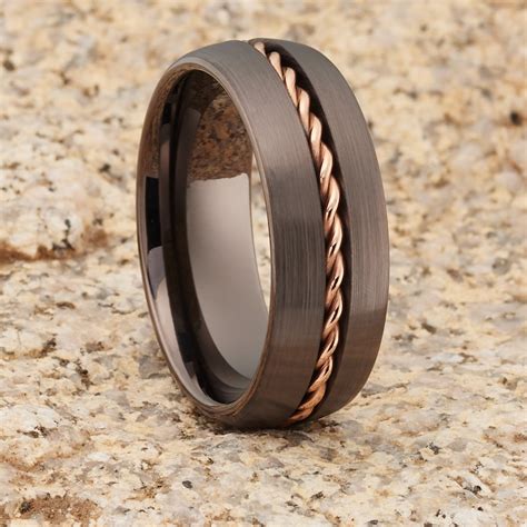 Gunmetal Tungsten Wedding Band 18k Rose Gold Tungsten Ring Etsy