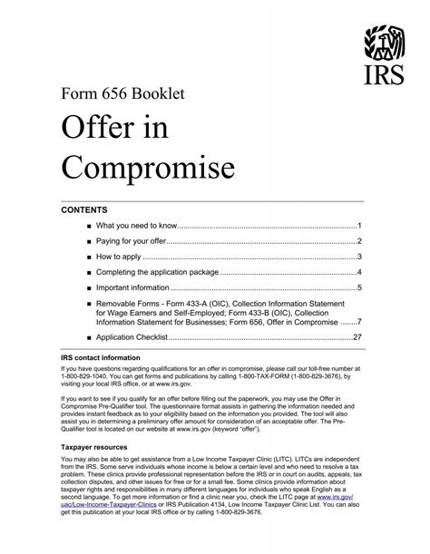 Form 656 B Offer In Compromise Booklet Internal Revenue Service