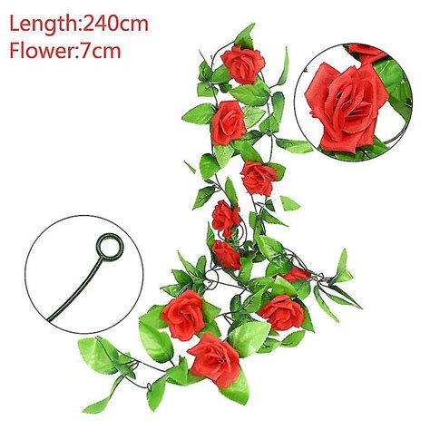 M Silk Artificial Roses Flowers Rattan String Vine With Green Leaves