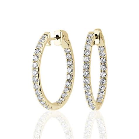 Eternity Diamond Hoop Earrings In 14k Yellow Gold 2 Ct Tw Blue