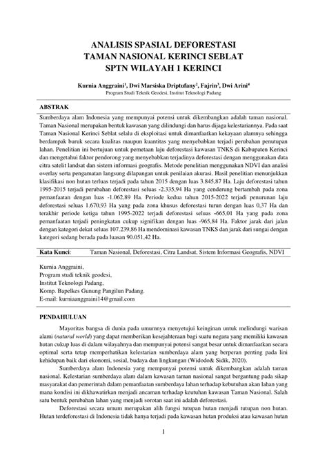 PDF ANALISIS SPASIAL DEFORESTASI TAMAN NASIONAL KERINCI SEBLAT SPTN