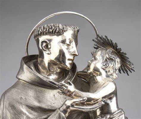 Scultura italiana in argento raffigurante Sant Antonio con Gesù