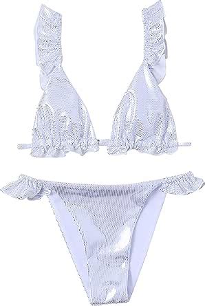 Amazon Sequins Swimsuit For Kid Girls Piece Sport Bathing Suit Thin Strap Ruffle Bikini