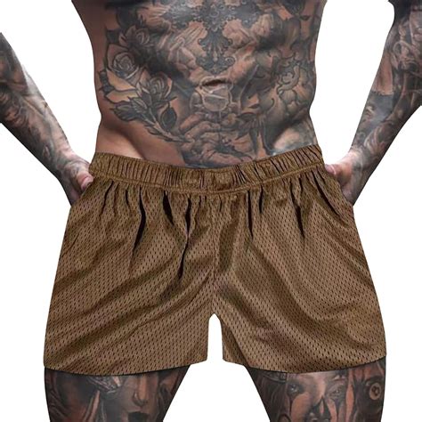 Mens Leopard Print Mesh Pants Quarter Pants Fitness Sports Pants Mens