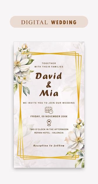 Premium Vector Digital Wedding Invitation With White Flower