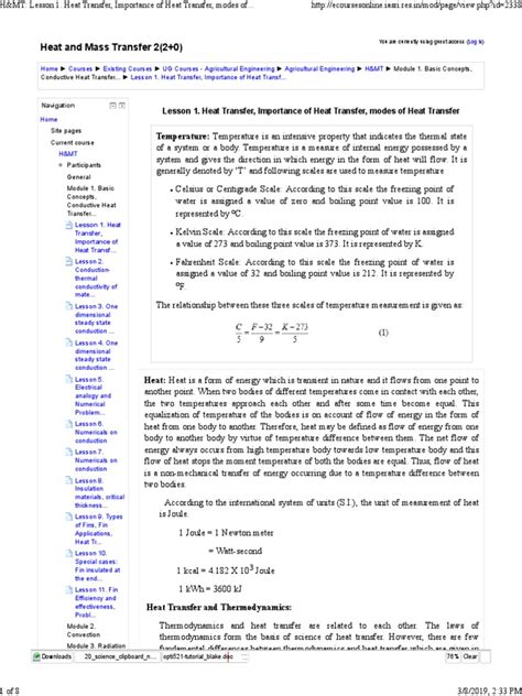 Handmt Lesson 1 Heat Transfer Importance Of Heat Transfer Modes Of