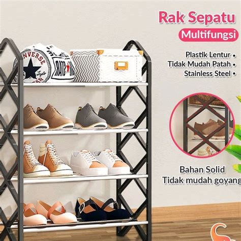 Jual Rak Sepatu 4 Susun Plastik Stainless Rak Sandal Serbaguna Design