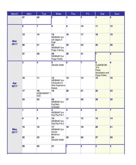 FREE 8+ Classroom Calendar Templates in PDF