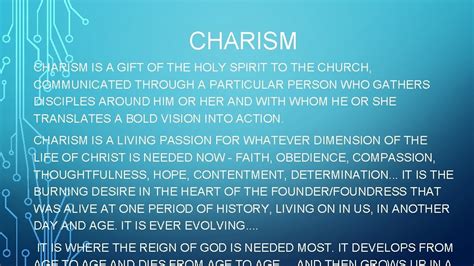 CHARISM IS A GIFT OF THE HOLY SPIRIT