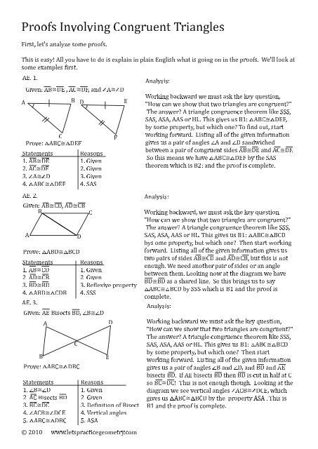 Proofs Involving Congruent Triangles Worksheets Library