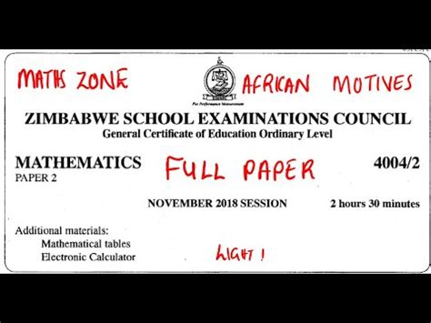 O Level Mathematics Zimsec November Paper Full Paper