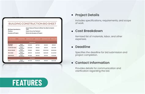 Contractor Bid Sheet Template in Google Docs, Apple Numbers, Pages, Word, Excel, Google Sheets ...