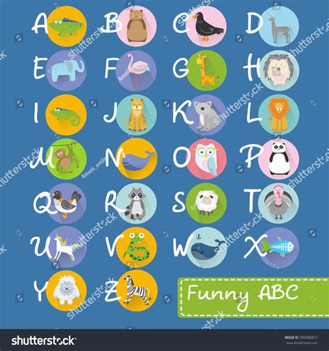 Cute Animals Alphabet Big Set Flat Stock Vector Royalty Free