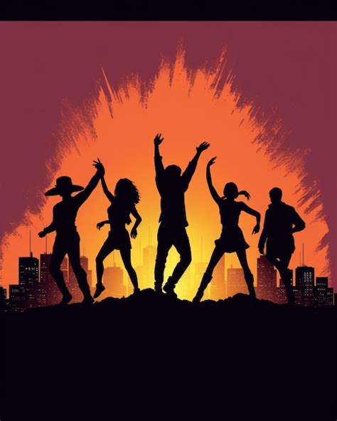 Premium AI Image | silhouette of a group of people dancing in the city ...