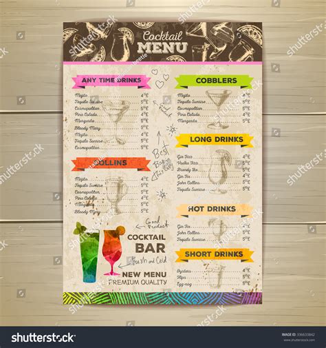 Vintage Cocktail Menu Design Document Template Royalty Free Stock Vector 336633842