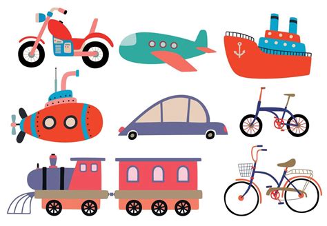 Conjunto De Lindo Transporte De Dibujos Animados Vector En