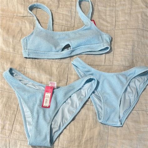 Xhilaration Swim Xhilaration Light Blue Textured Ribbed Peekaboo High Leg Scoop Waist Bikini