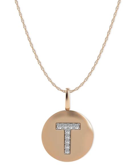 Macys 14k Rose Gold Necklace Diamond Accent Letter T Disk Pendant