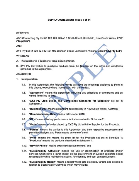 Supply Agreement Free Template Sample Lawpath