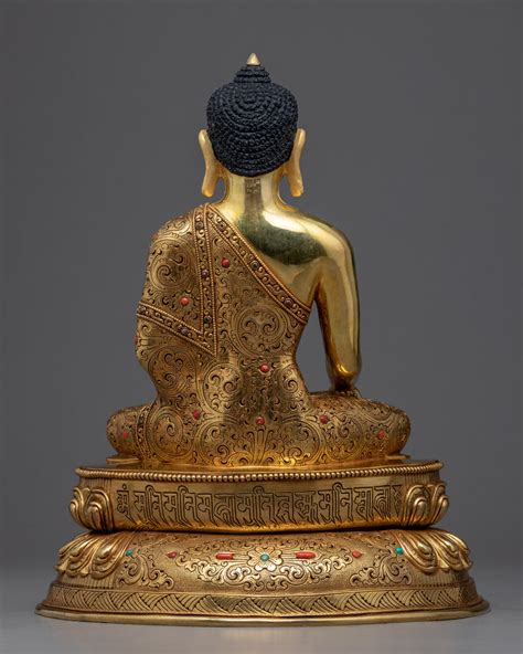 Shakyamuni Buddha Gold Statue Traditional Himalayan Art