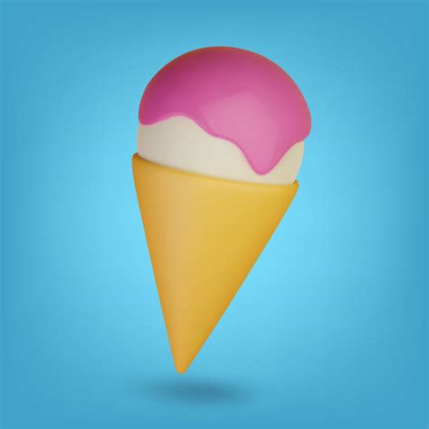 140 Pink Ice Cream Illustration With Wafer And Glaze Stock