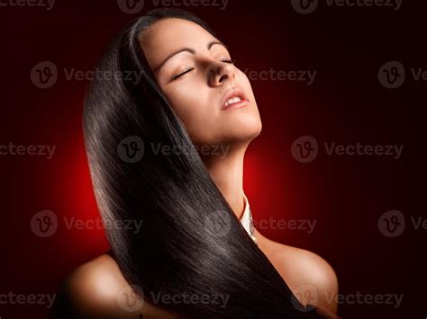Hot Brunette Girl With Perfect Straight Hair Stock Photo At Vecteezy