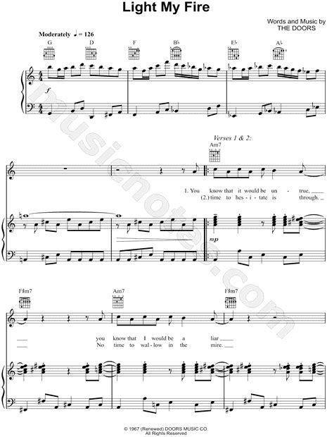 The Doors Light My Fire Sheet Music In A Minor Transposable Download And Print Sku Mn0159888