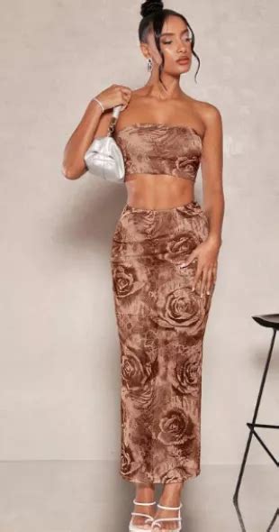 Shein Bae Floral Print Tube Top Pencil Skirt